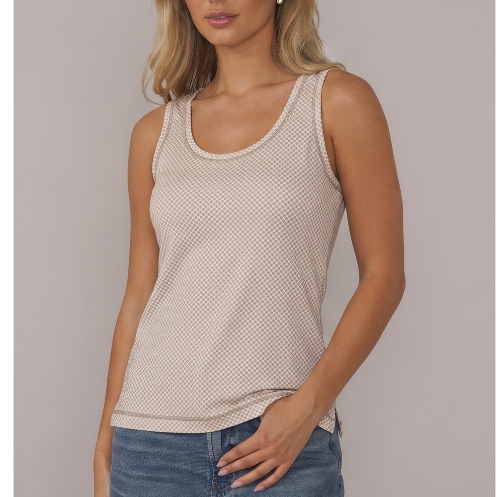 Ann Taylor Y2K Office Patterned Cream Sleeveless Neutral Tank Size Small